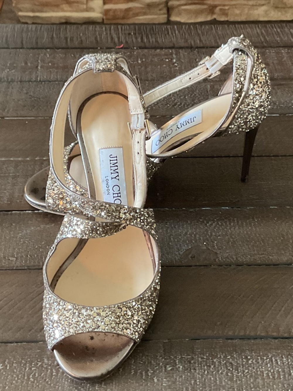 ๐คฉ Jimmy Choo Emily 85 Glittery Strappy Sandals - size 35 - COA included